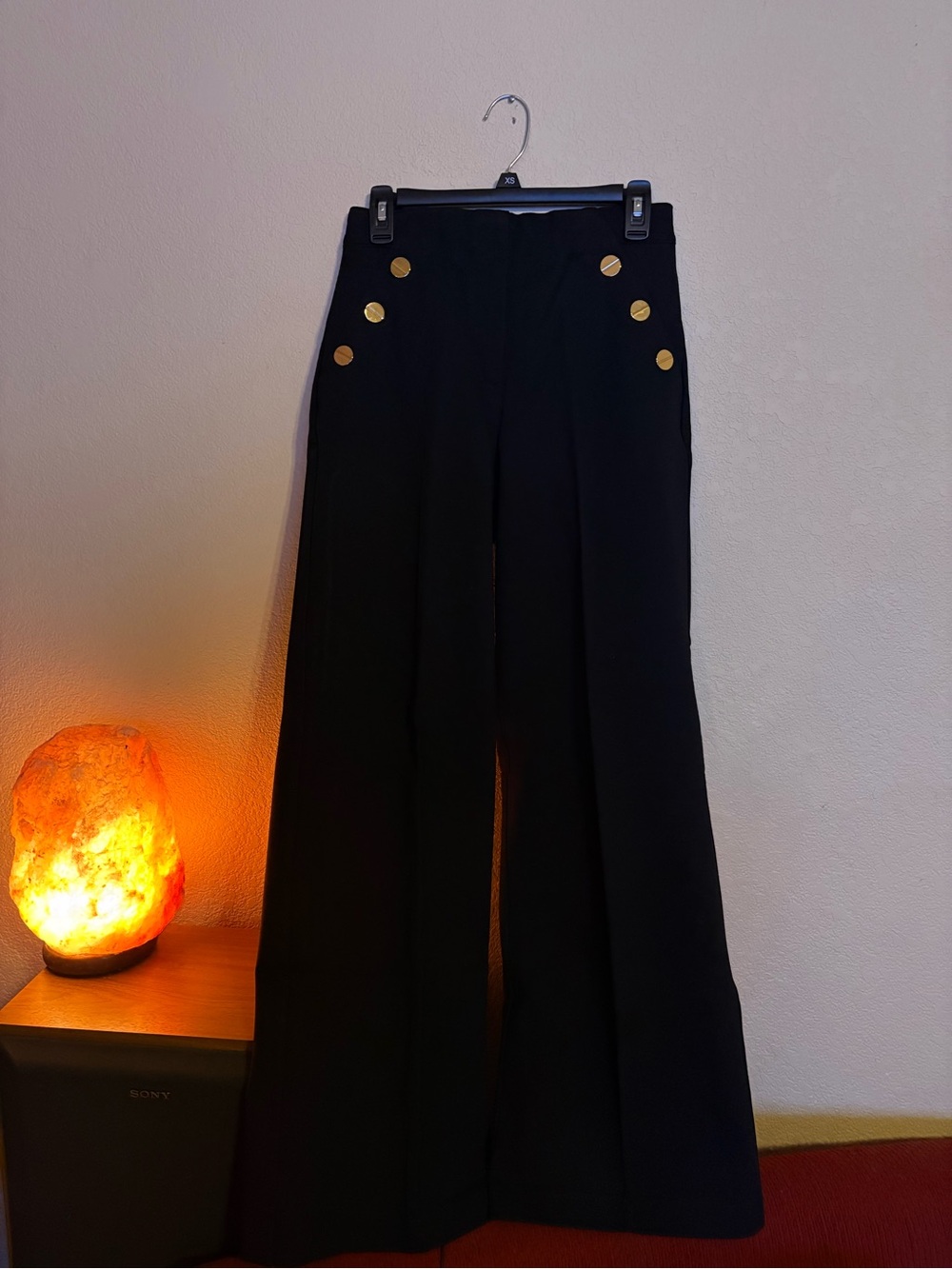 Spanx High-Rise Black Wide-Leg Pants with Gold Buttons